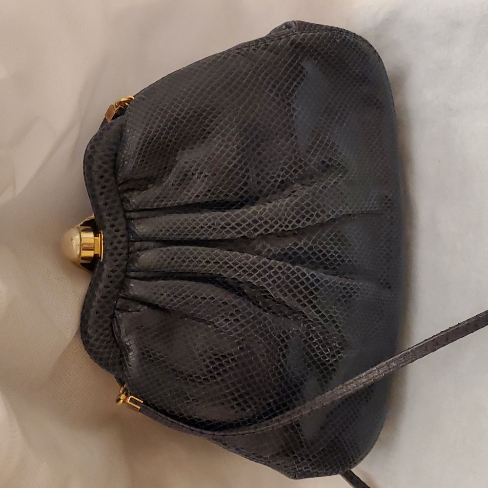 Judith Lieber Snake Skin Evening Bag Crossbody Purse Navy - Picture 3 of 12